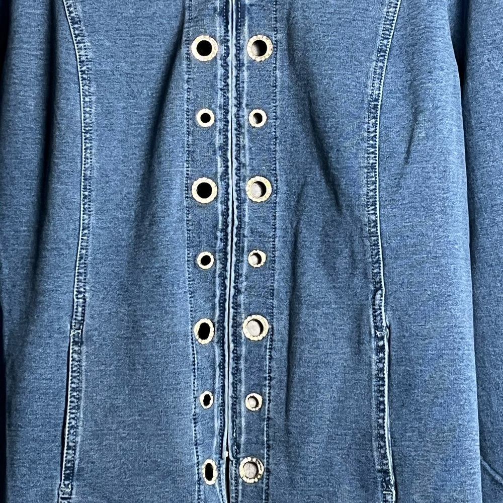 DreamJeannes Quacker Factory Blue Jean Jacket with Rhinestone Eyelet Accents - Picture 2 of 8